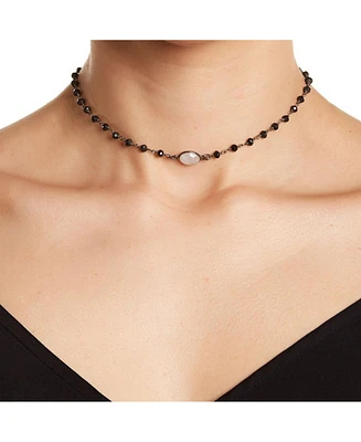 Adornia Fine Rosary Choker Necklace moonstone black spinel silver