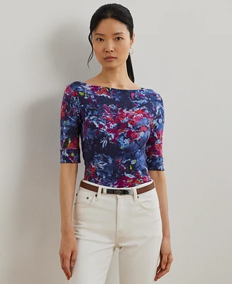 Lauren Ralph Women's Print Stretch Cotton Boatneck Tee