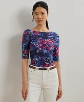Lauren Ralph Women's Print Stretch Cotton Boatneck Tee