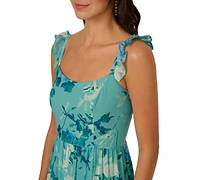 Adrianna Papell Women's Printed Ruffle-Tiered Chiffon Gown