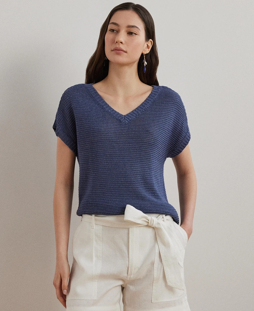 Lauren Ralph Women's Linen-Blend Short-Sleeve V-Neck Sweater