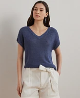 Lauren Ralph Women's Linen-Blend Short-Sleeve V-Neck Sweater