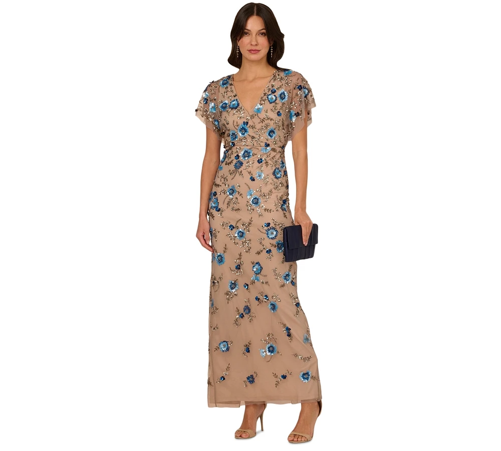 Adrianna Papell Women's Beaded Mesh Column Dress