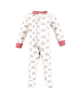 Hudson Baby Girls Thermal Zipper Sleep and Play 2pk, Creative Rainbows