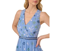 Adrianna Papell Women's Beaded Tiered Mesh Dress