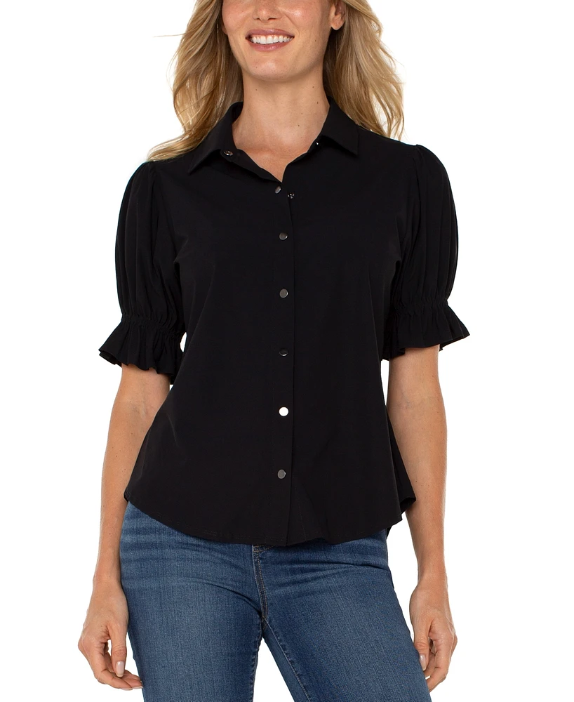 Liverpool Los Angeles Petite Puffed-Sleeve Blouse