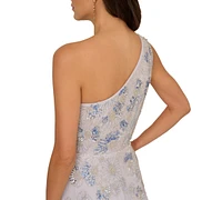Adrianna Papell Women's Asymmetric-Neck Beaded Mesh Gown