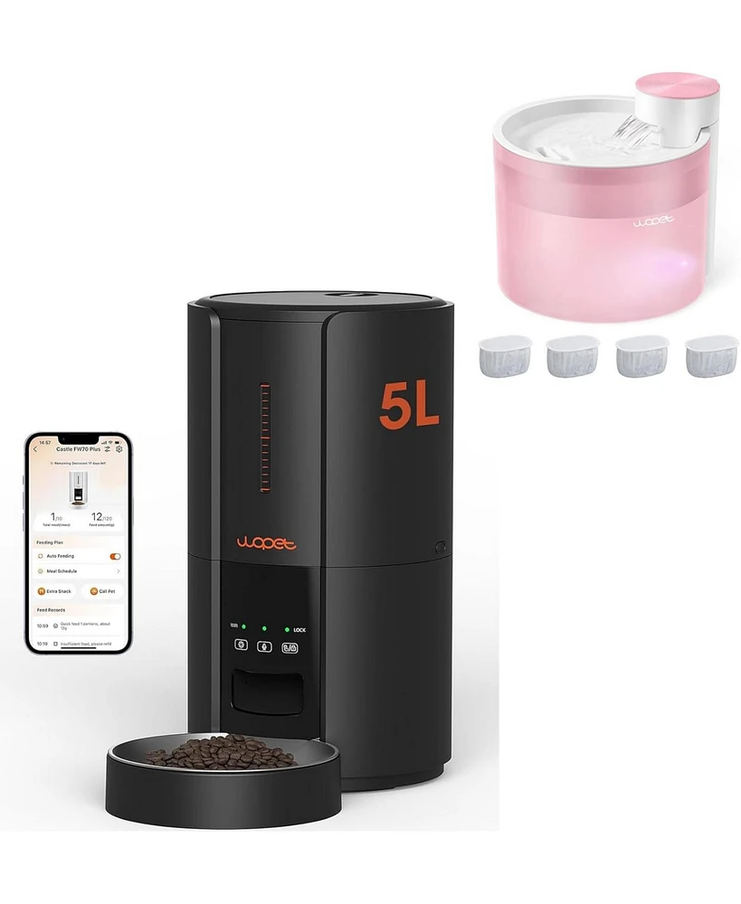 Automatic Cat Feeder, 5G WiFi Pet Feeder with App Control and Cat Water Fountain