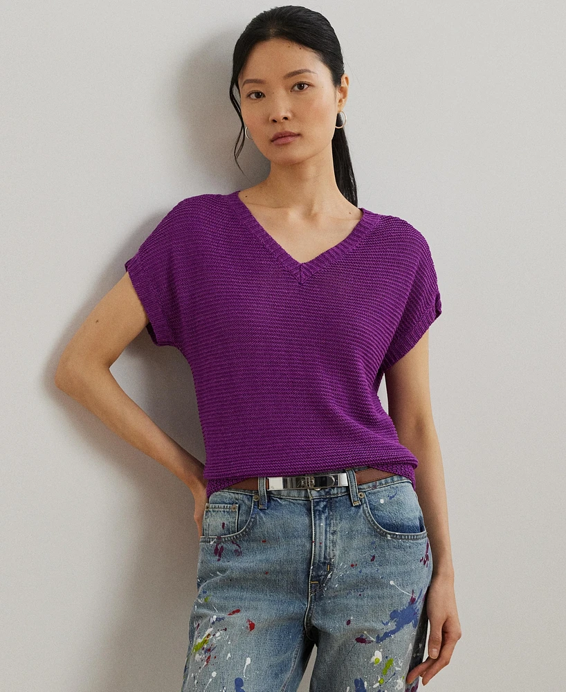 Lauren Ralph Lauren Women's Linen-Blend Short-Sleeve V-Neck Sweater