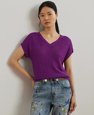 Lauren Ralph Lauren Women's Linen-Blend Short-Sleeve V-Neck Sweater
