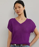 Lauren Ralph Lauren Women's Linen-Blend Short-Sleeve V-Neck Sweater