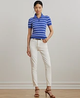 Lauren Ralph Women's Striped Cable-Knit Cotton Polo Sweater