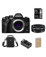 Olympus Om-d E-M10 Mark Iv Camera with M.Zuiko Ed 14-42mm F3.5-5.6 Ez Lens, Black Bundle with 64GB Sd Card, Shoulder Bag, Extra Battery, Smart Charger