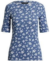 Lauren Ralph Women's Floral Stretch Cotton Boatneck Tee