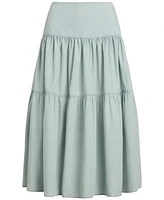 Lauren Ralph Women's Chambray Tiered Midi Skirt