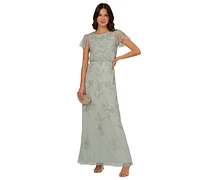 Adrianna Papell Women's Beaded Blouson Flutter-Sleeve Dress