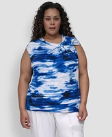 Dkny Plus Printed Asymmetric-Neck Sleeveless Top