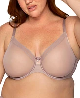Curvy Couture Women's Sheer Mesh Full Coverage Unlined Underwire Bra