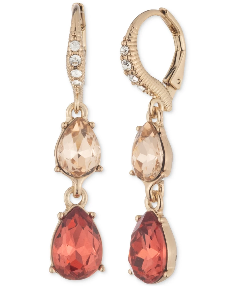 Givenchy Gold-Tone Pave & Stone Double Drop Earrings