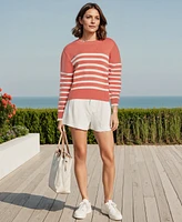 Three Dots Women's Marin Striped Long-Sleeve Sweater