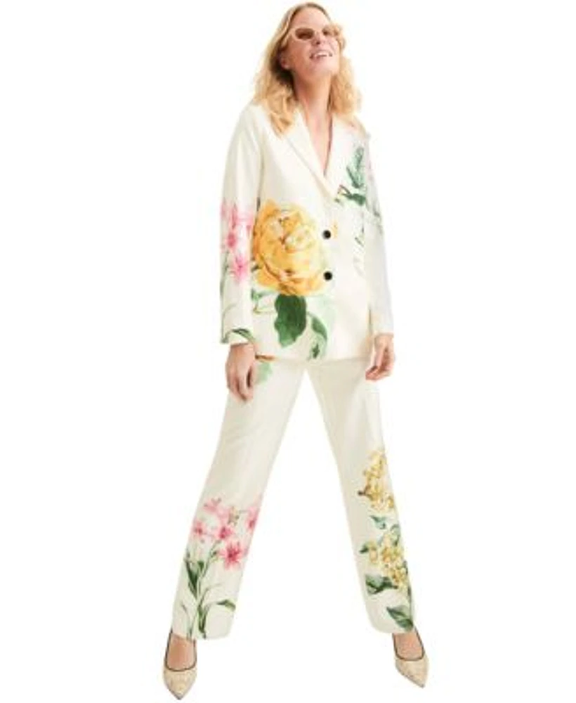 Karl Lagerfeld Paris Womens Floral Print Blazer Straight Leg Pants