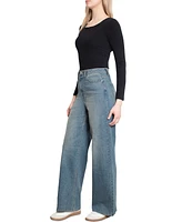 Madden Girl Juniors' Ultra High-Rise 90s Faded Wide-Leg Jeans