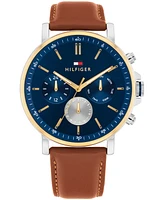 Tommy Hilfiger Men's Multifunction Brown Leather Strap Watch, 44mm