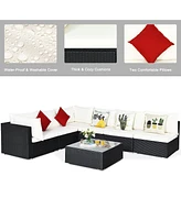 Gymax 7 Piece Patio Rattan Conversation Sectional Furniture Set with Cushion Pillow