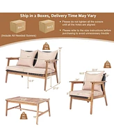 Gymax 4 Piece Patio Conversation Set Outdoor Furniture Set w/ Cushions & Wood Frame