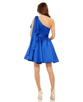 Mac Duggal Women's One Shoulder Bowl Full Skirt Satin Mini Dress