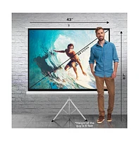 Pyle Universal 84-Inch Floor Standing Portable Tripod Manual Projector Screen – Matte White (50.0" x 66.9")