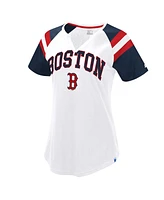 Starter Women's White/Navy Boston Red Sox Game On Notch Neck Raglan T-Shirt