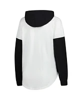 G-iii 4Her by Carl Banks Women's White/Black Ryan Blaney Bench Player Oversized Long Sleeve Hoodie V-Neck T-Shirt
