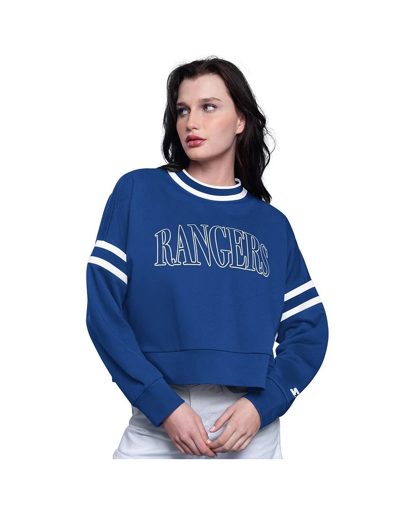 Starter Women's Blue New York Rangers Power Play Cropped Pullover Sweatshirt