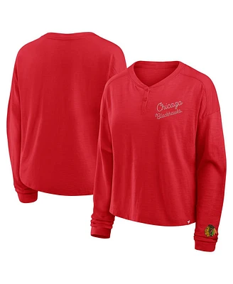 Fanatics Women's Red Chicago Blackhawks Oversized All Out Effort Long Sleeve Henley T-Shirt