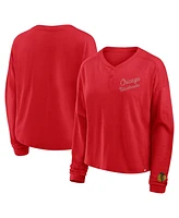 Fanatics Women's Red Chicago Blackhawks Oversized All Out Effort Long Sleeve Henley T-Shirt