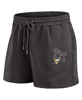 Wear by Erin Andrews Women's Black Pittsburgh Penguins Washed Fleece Sweatshirt & Shorts Lounge Set