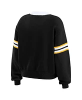 Wear by Erin Andrews Women's Black Boston Bruins Cropped Lace-Up Sweater