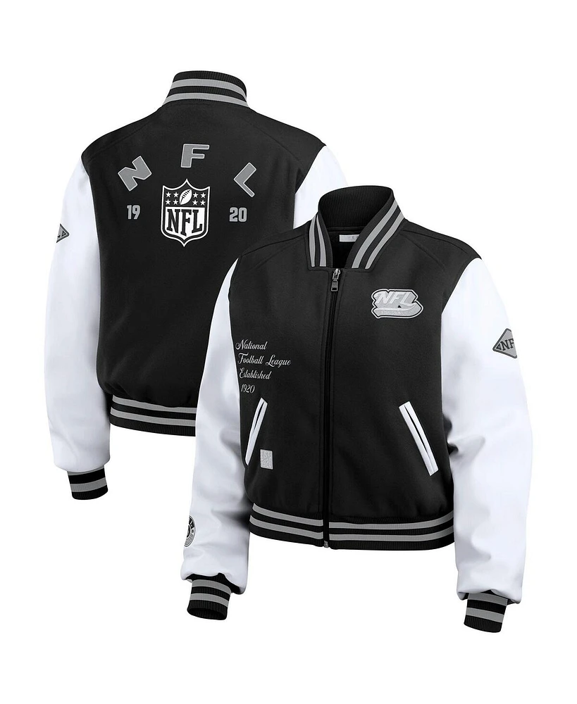 Wear by Erin Andrews Women's Black/White Nfl Varsity Full-Zip Jacket