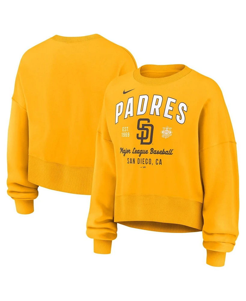 Nike Women's Gold San Diego Padres Oversized Long Sleeve Cropped Pullover Sweatshirt