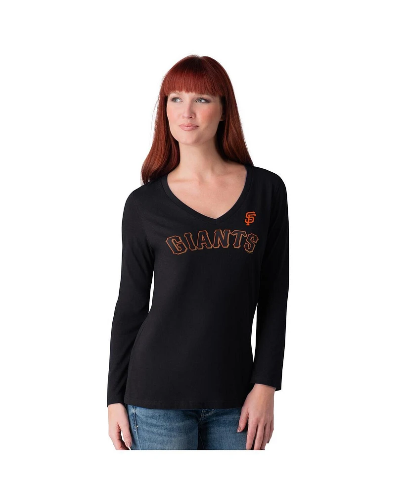 G-iii 4Her by Carl Banks Women's Black San Francisco Giants Post Season Long Sleeve V-Neck T-Shirt