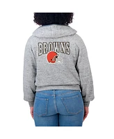 Wear by Erin Andrews Women's Heather Gray Cleveland Browns Speckled Fleece Cropped Full-Zip Hoodie