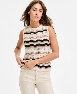 Democracy Women's Wavy Stripe Cotton Sweater Tank Top