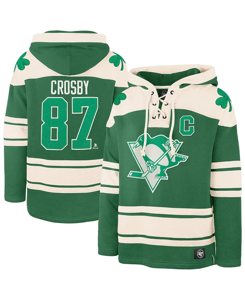 '47 Brand Men's Sidney Crosby Kelly Green Pittsburgh Penguins St. Patrick's Day Player Name Number Lacer Pullover Hoodie