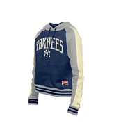 New Era Women's Navy York Yankees Throwback Cropped Raglan Pullover Hoodie