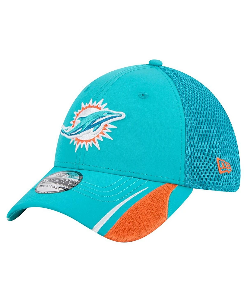 New Era Men's Aqua Miami Dolphins Game Day Linear 39THIRTY Flex Hat