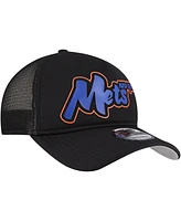 New Era Men's Black New York Mets Retro Bold A-Frame Trucker 9FORTY Adjustable Hat
