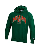 Champion Men's Green Miami Hurricanes Vault Late Night Reverse Weave Pullover Hoodie