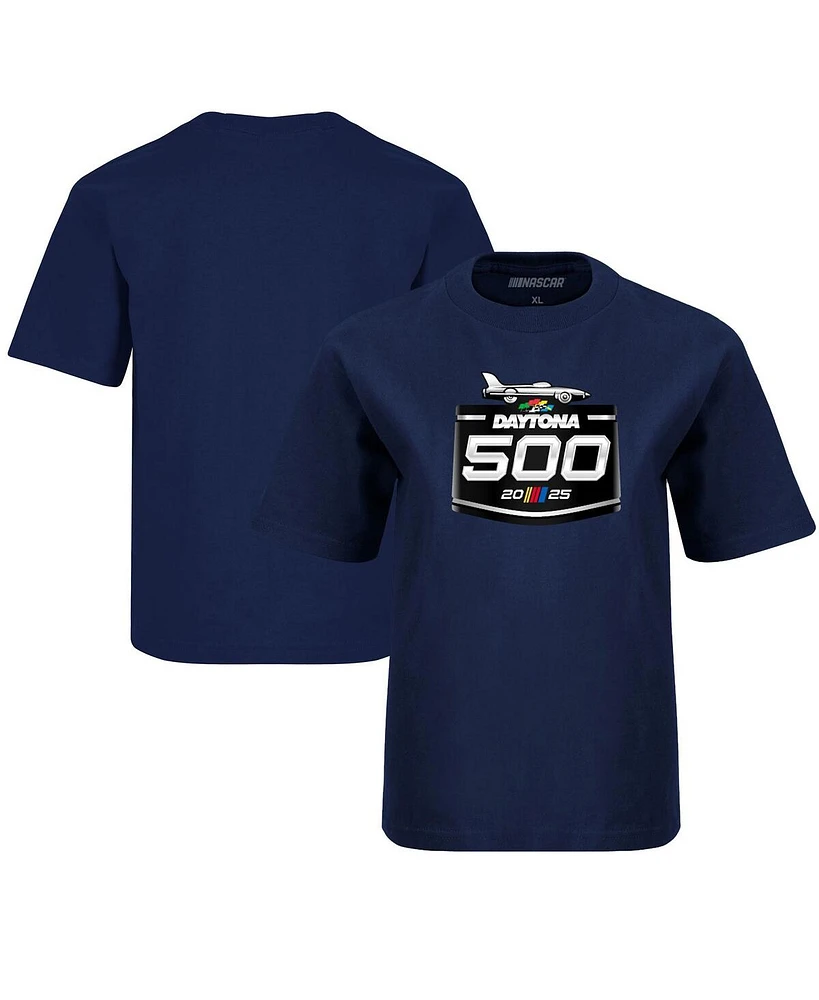 Checkered Flag Sports Big Boys and Girls Navy Daytona International Speedway 2025 500 Logo T-Shirt