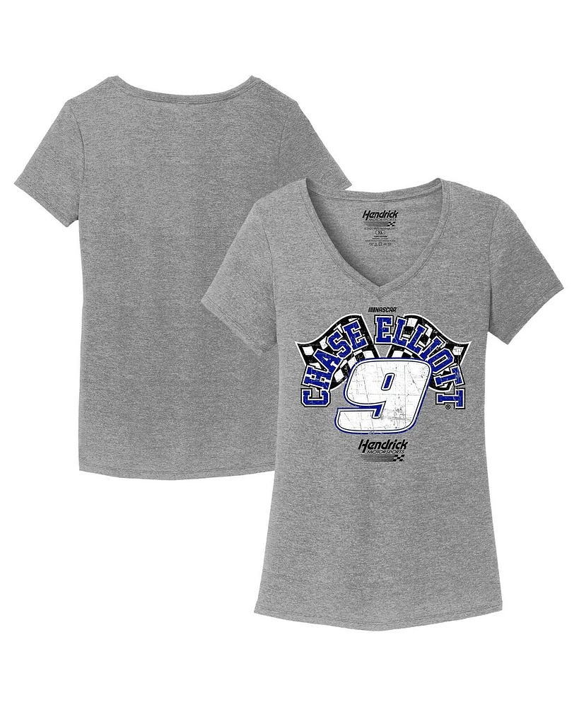Hendrick Motorsports Team Collection Women's Heather Gray Chase Elliott Name Number V-Neck T-Shirt